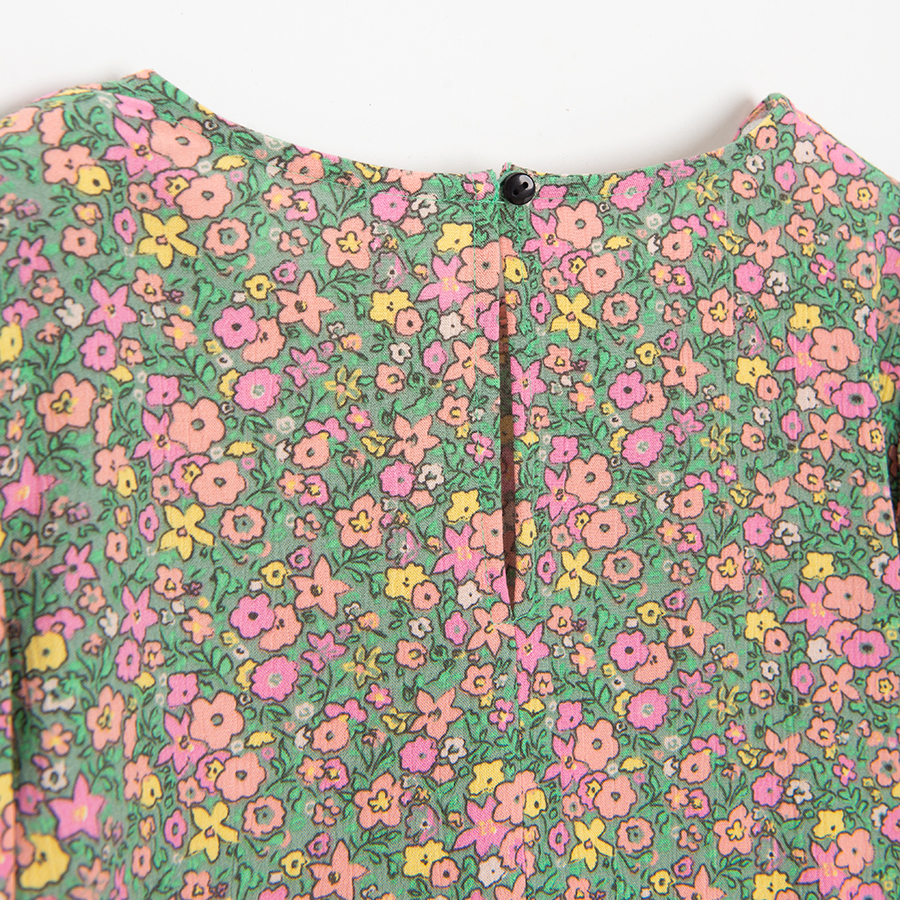 Floral long sleeve blouse, knot on the front