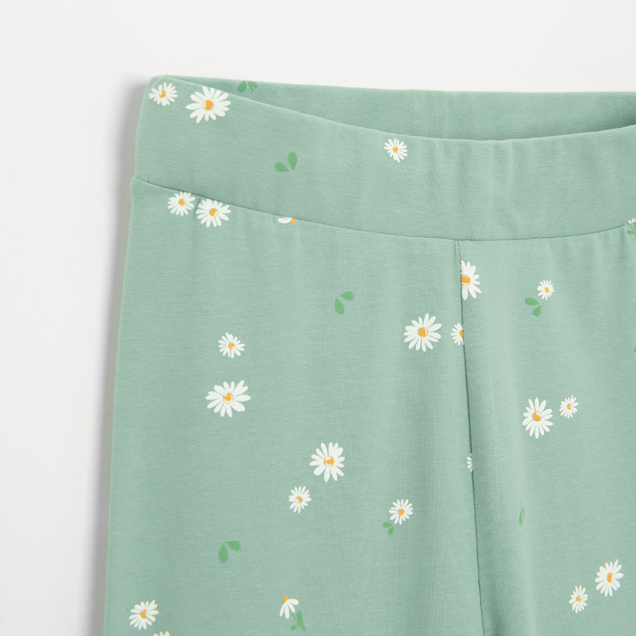 Green with white daisies leggings