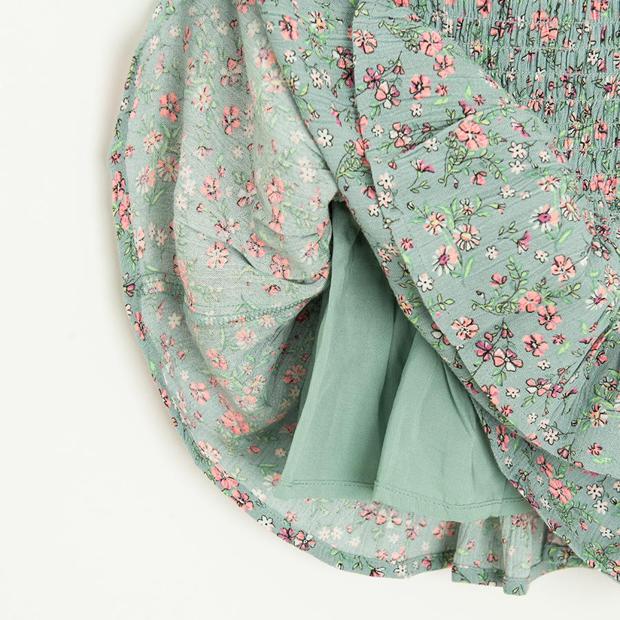 Green floral skirt with elastic waist