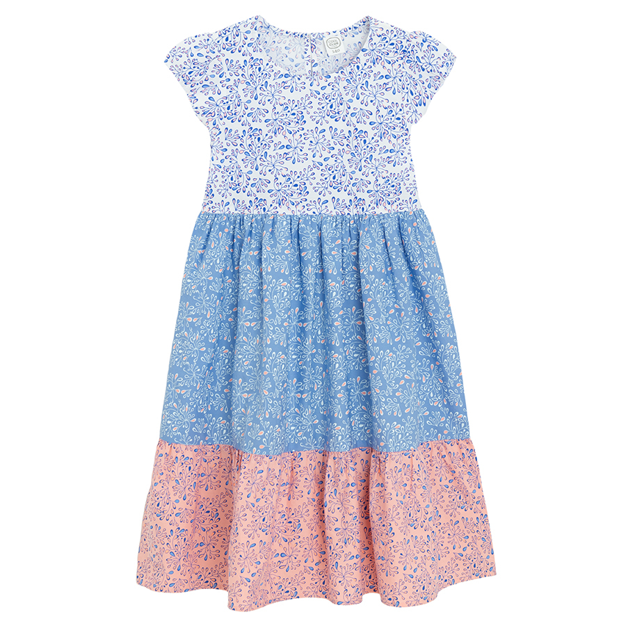 Blue and pink floral short sleeve dress