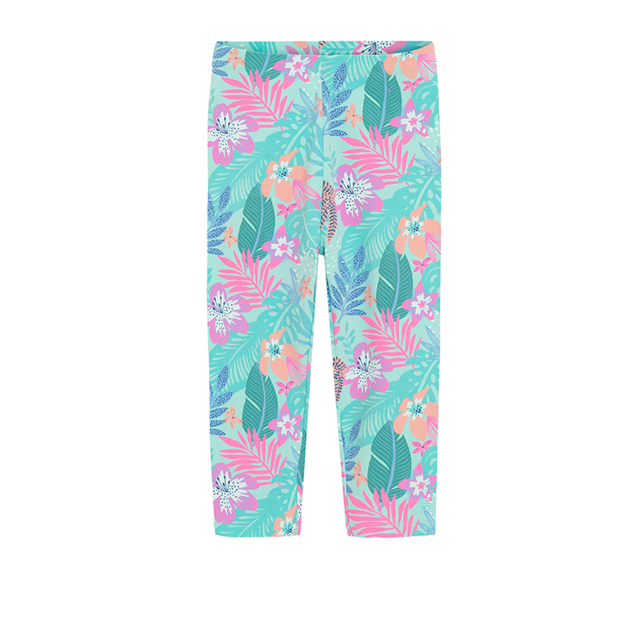Green with leaves print and blue leggings- 2 pack