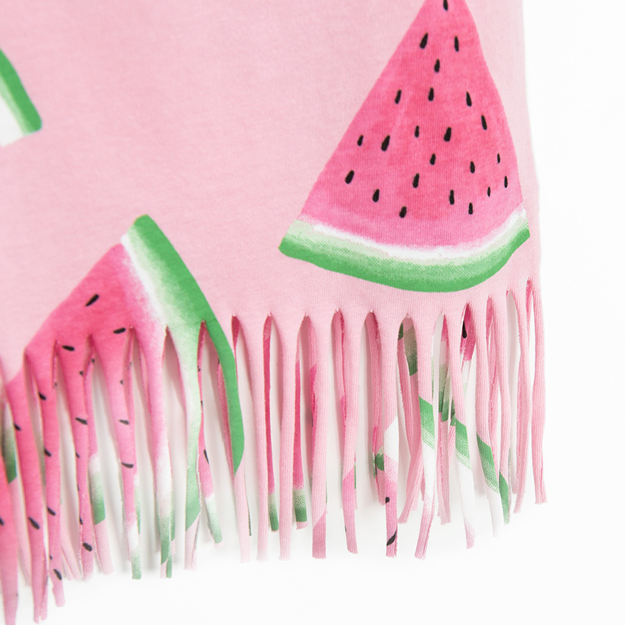 Pink sleeveless T-shirt with watermelon print and fringes