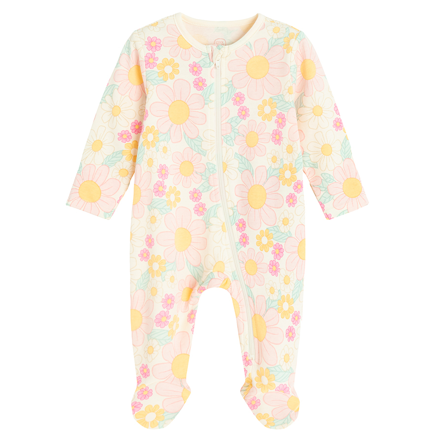 Floral footed overall with side zipper
