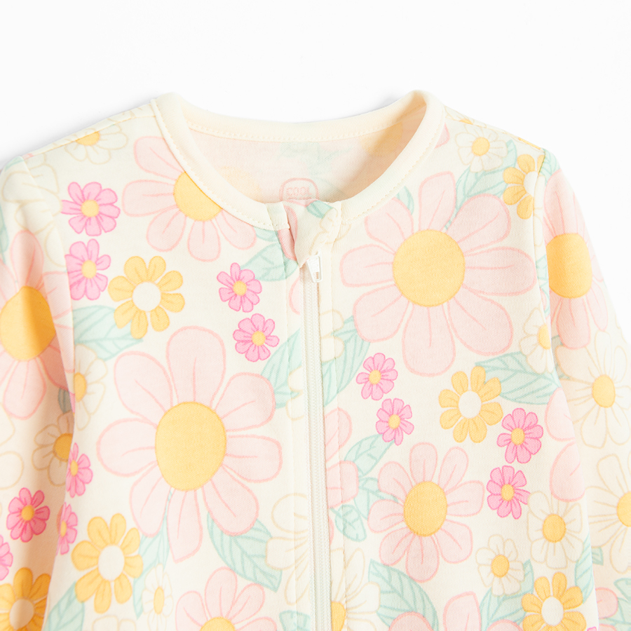 Floral footed overall with side zipper