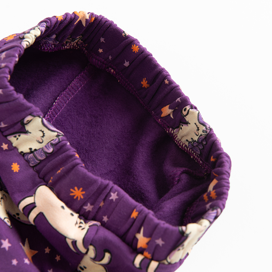 Κολάν μωβ με στάμπα μονόκερους και επένδυση fleece