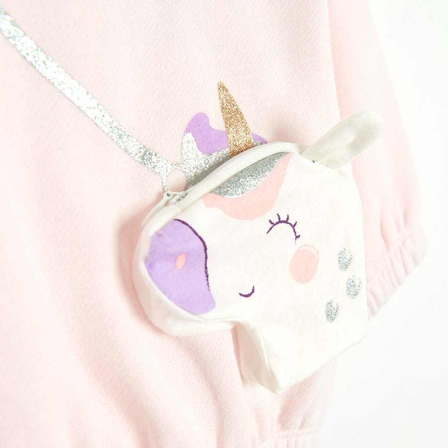 Pink sweatshirt with unicorn cross belt and colorful leggings set