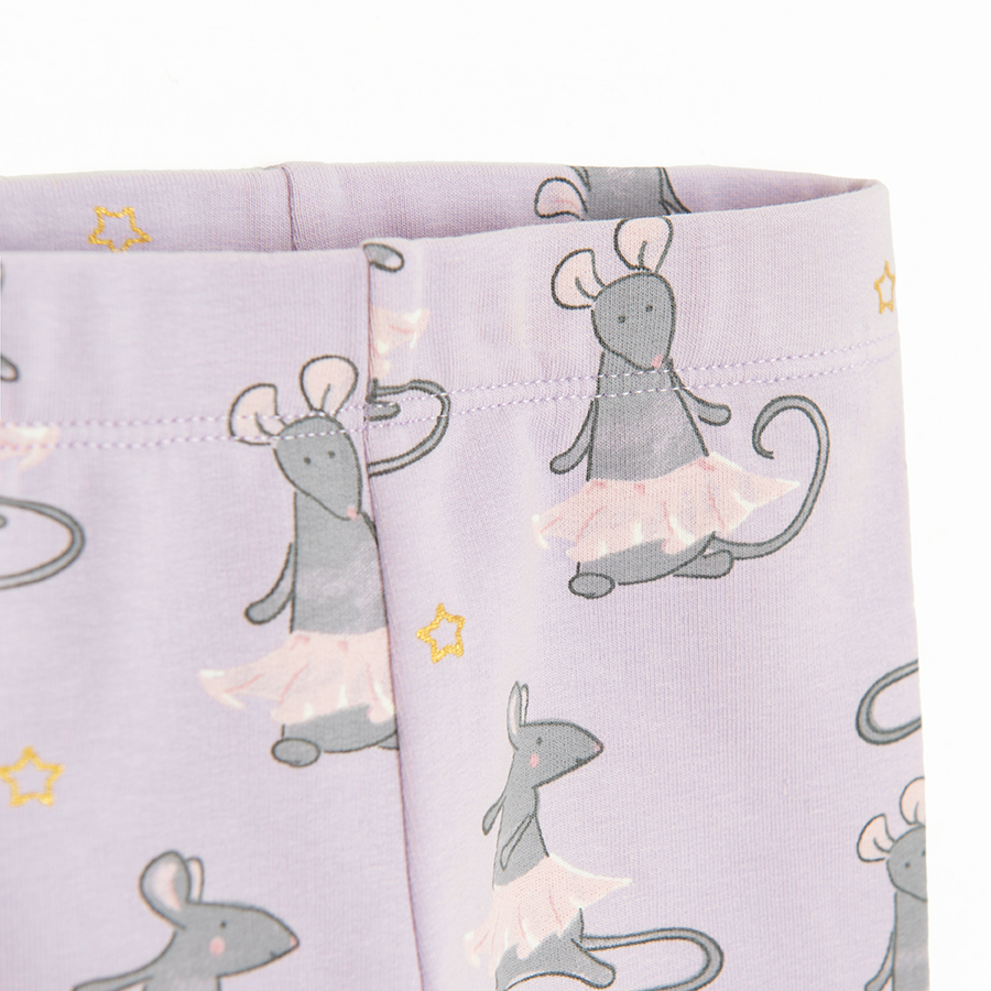 Violet leggings with mouse ballerina print