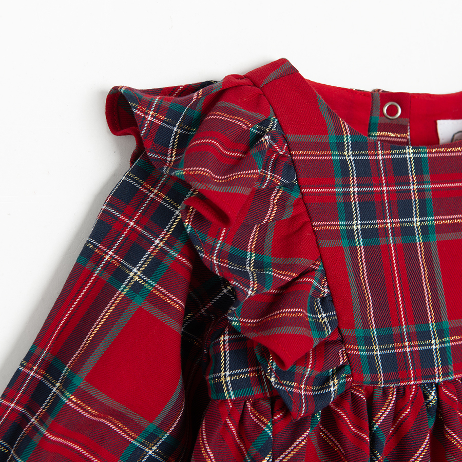 Red checked long sleeve dress with matching headband and white tights |  Coolclub