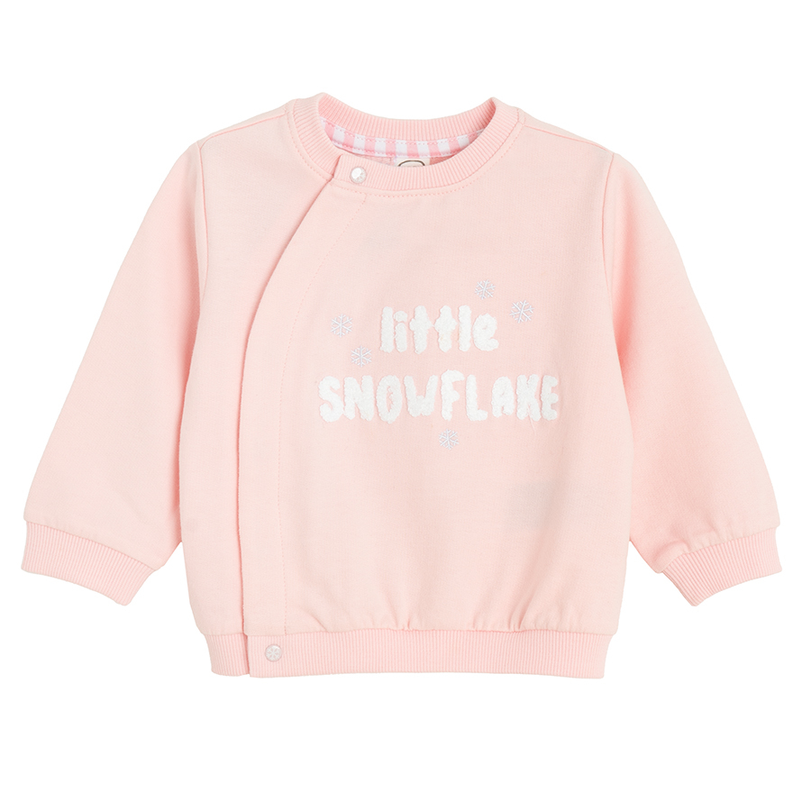 Φούτερ ζακέτα με κουμπάκια ροζ και στάμπα LITTLE SNOWFLAKE