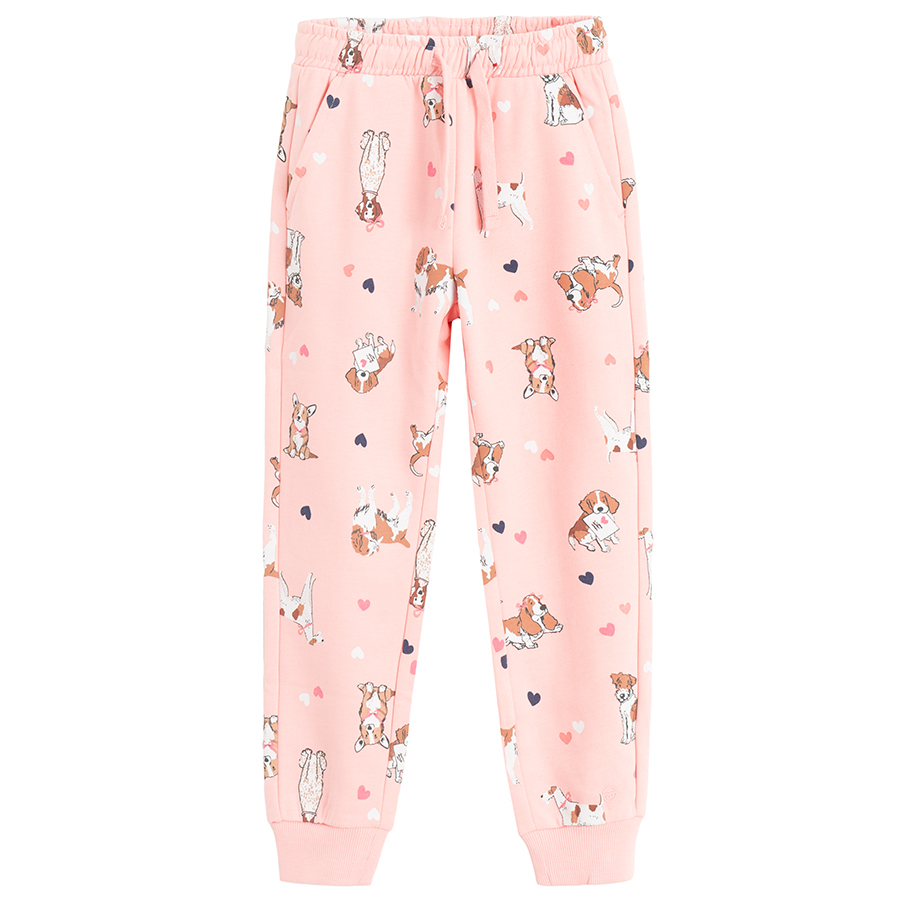 Pink jogging pants with dogs print