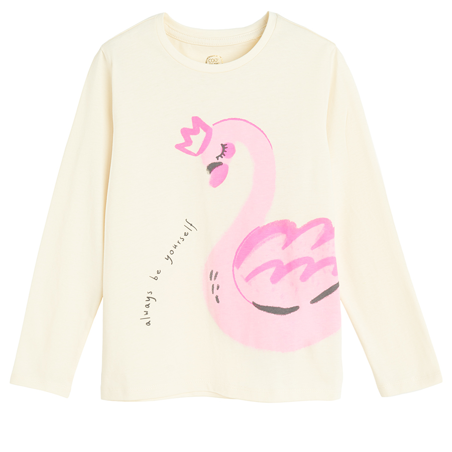 White long sleeve blouse with swan print