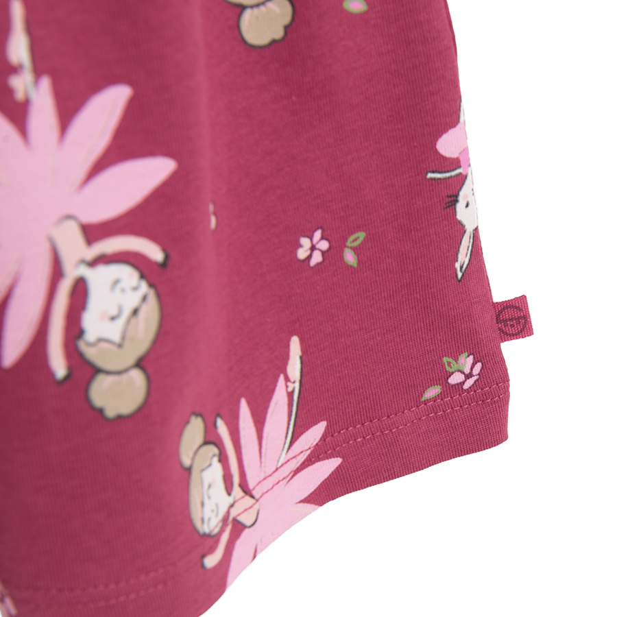 Burgundy long sleeve dress with princesses print