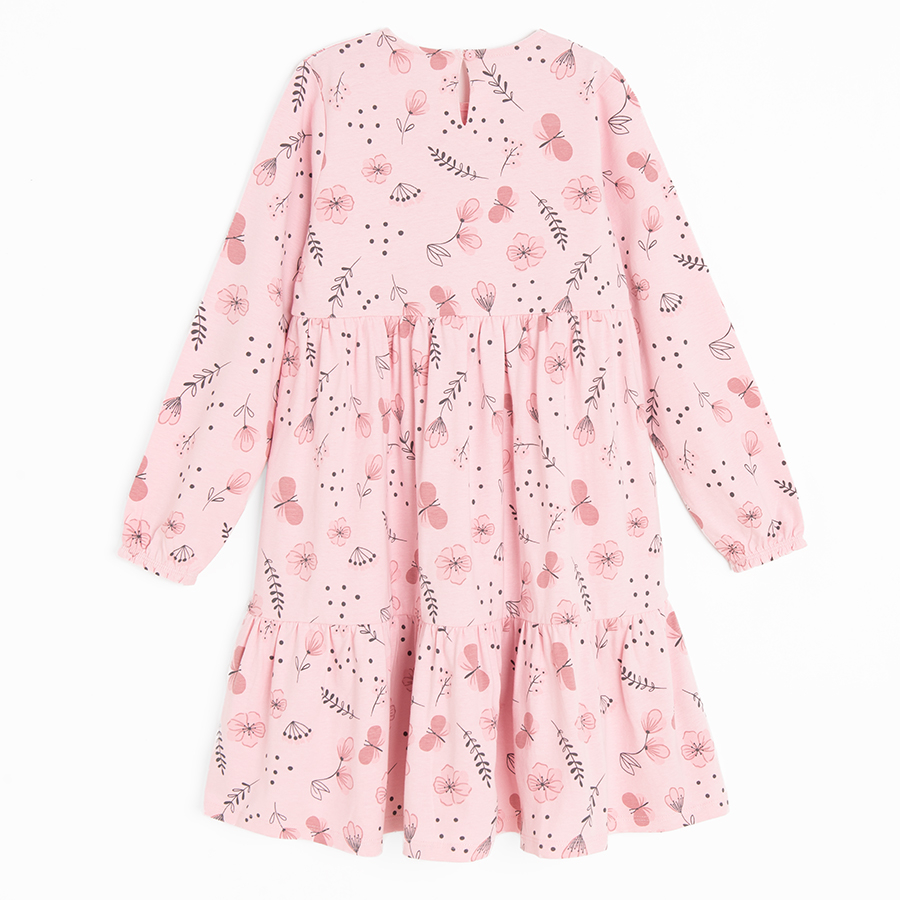 Pink with flowers long sleeve dress