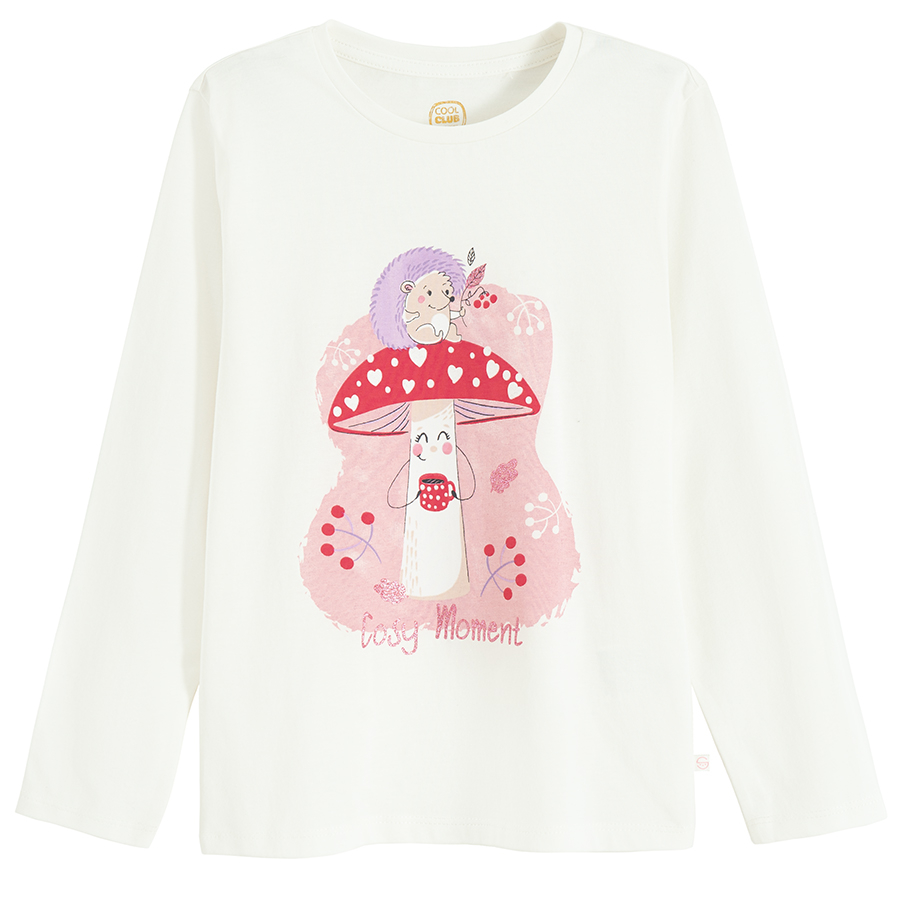 White blouse with mushroom print