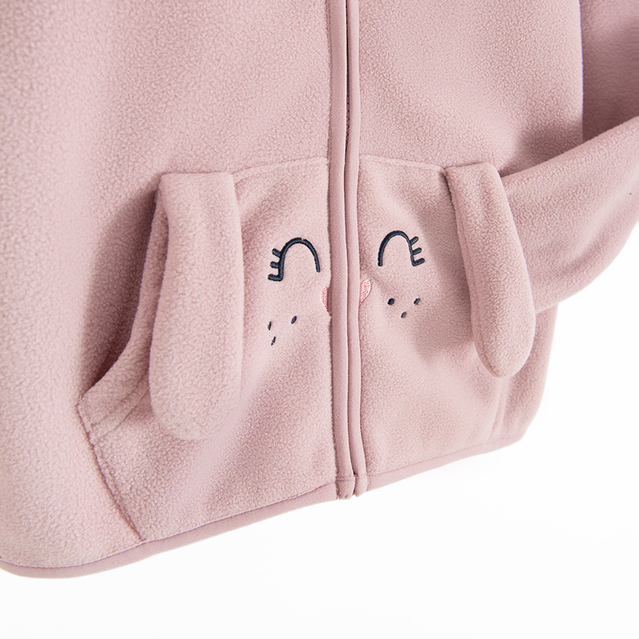 Ζακέτα fleece ροζ με στάμπα σκυλάκι και αυτάκια στις τσέπες