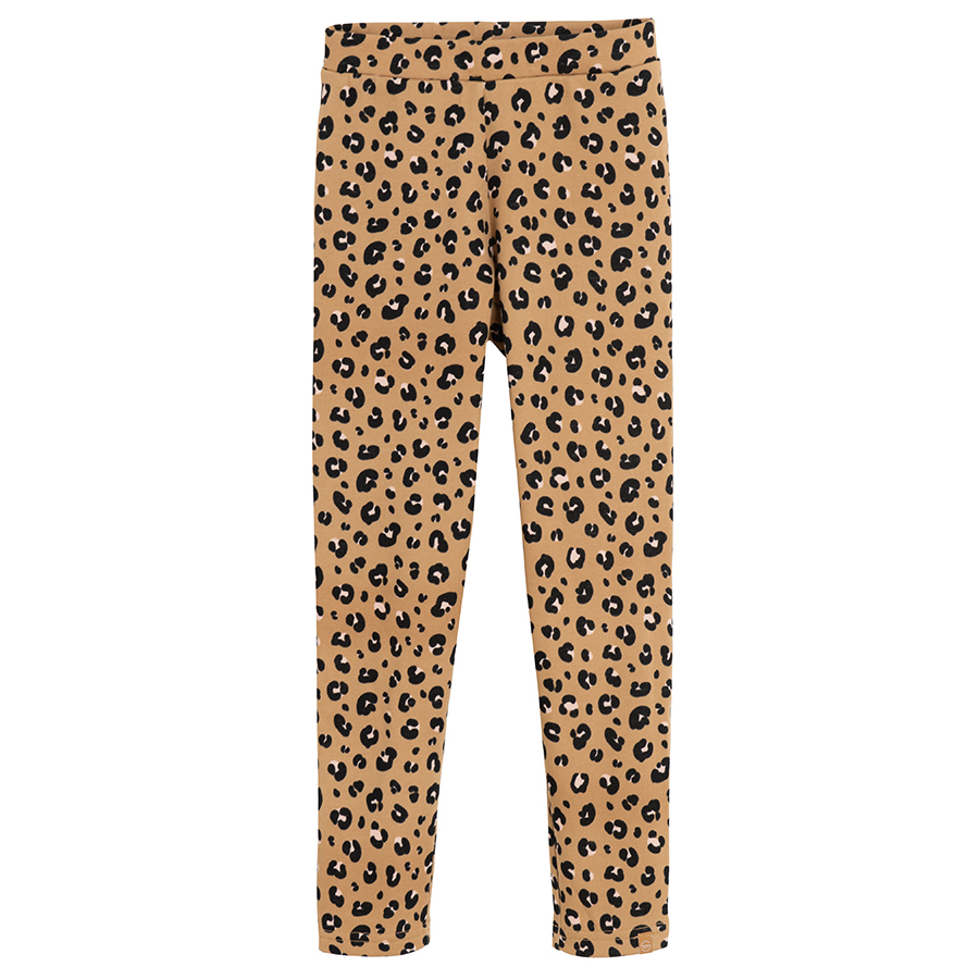 Κολάν καφέ με animal print και επένδυση fleece