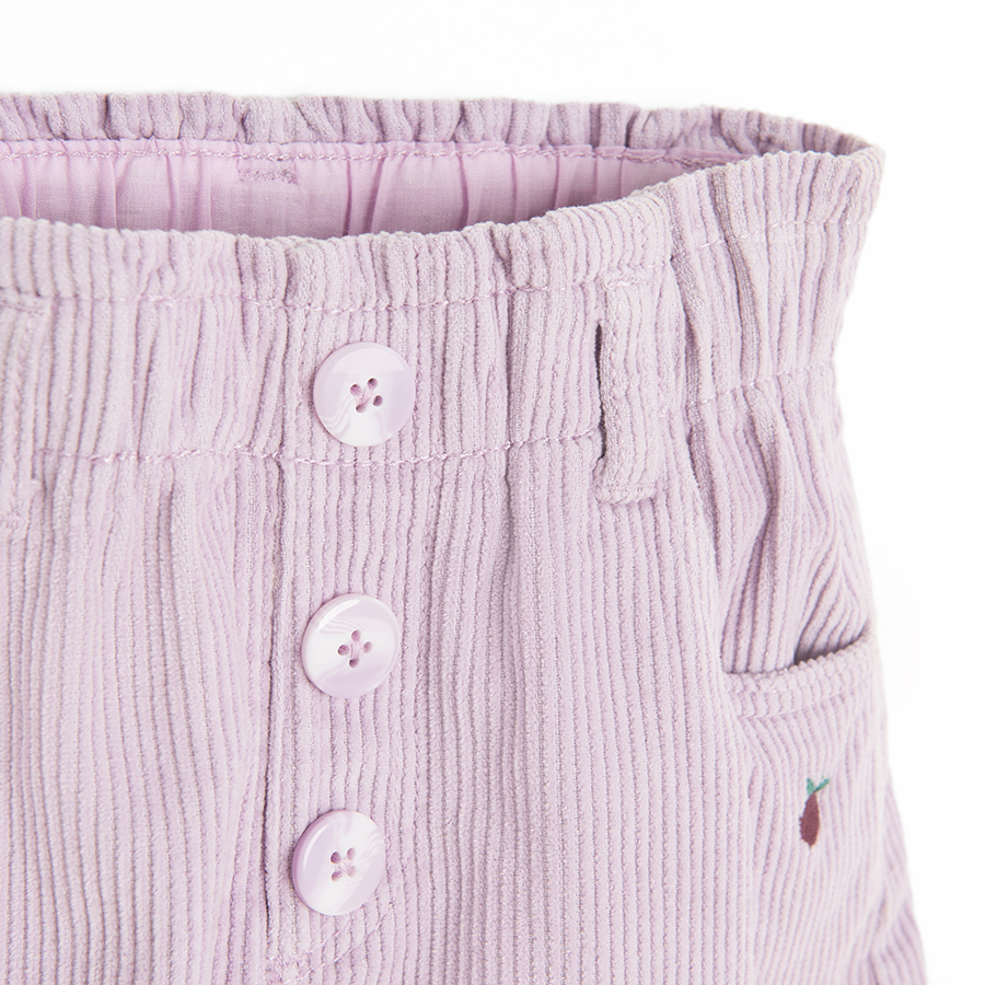 Violet cοrduroy skirt with big decorative buttons