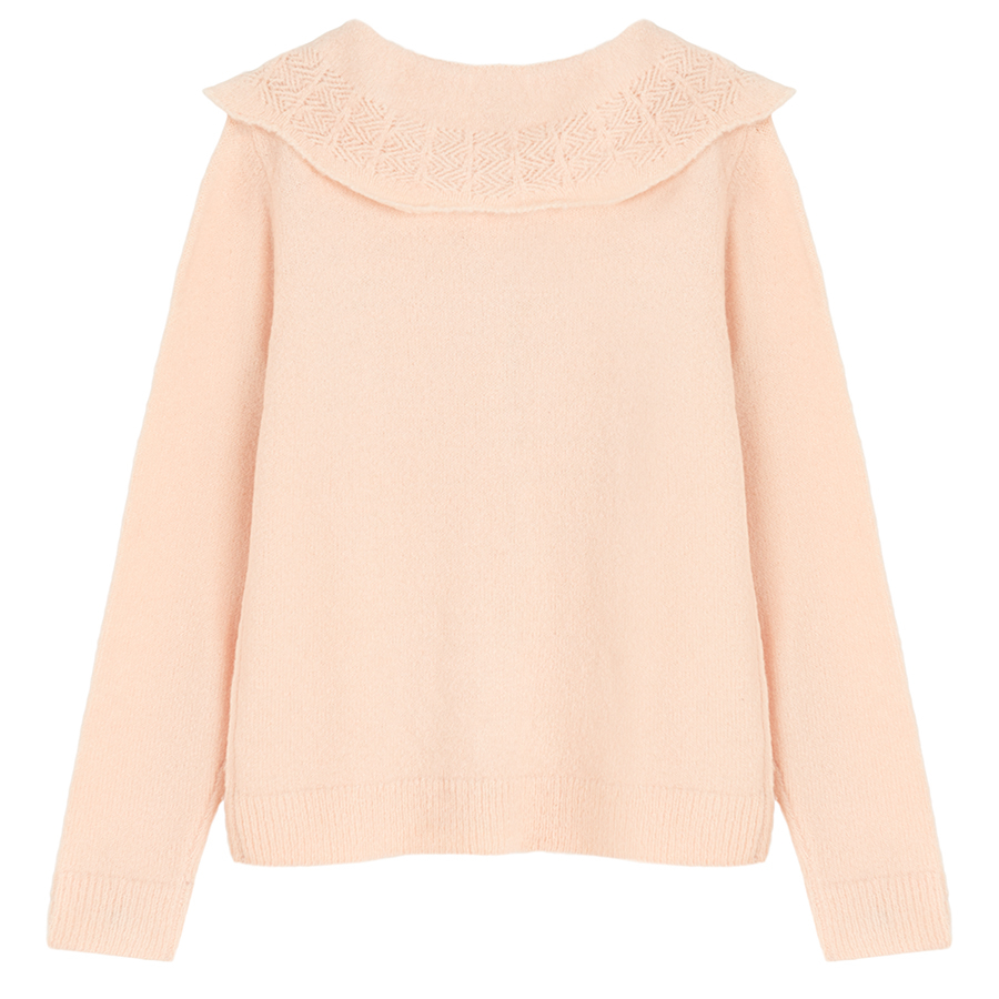 Pink cardigan with embroidered collar