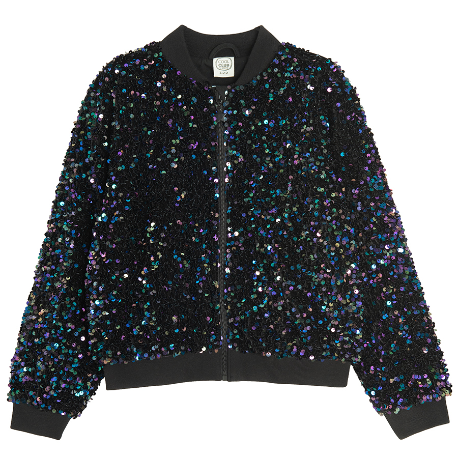 Black zipthrough sweatshirt with rhinestones