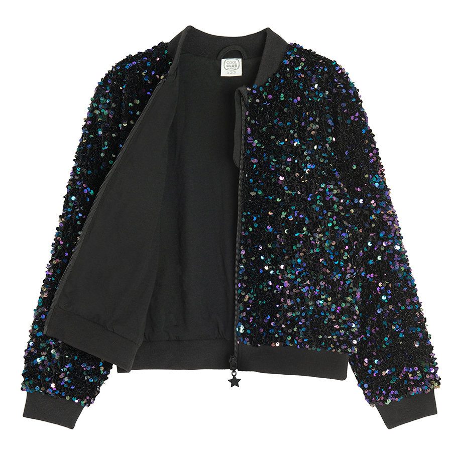 Black zipthrough sweatshirt with rhinestones