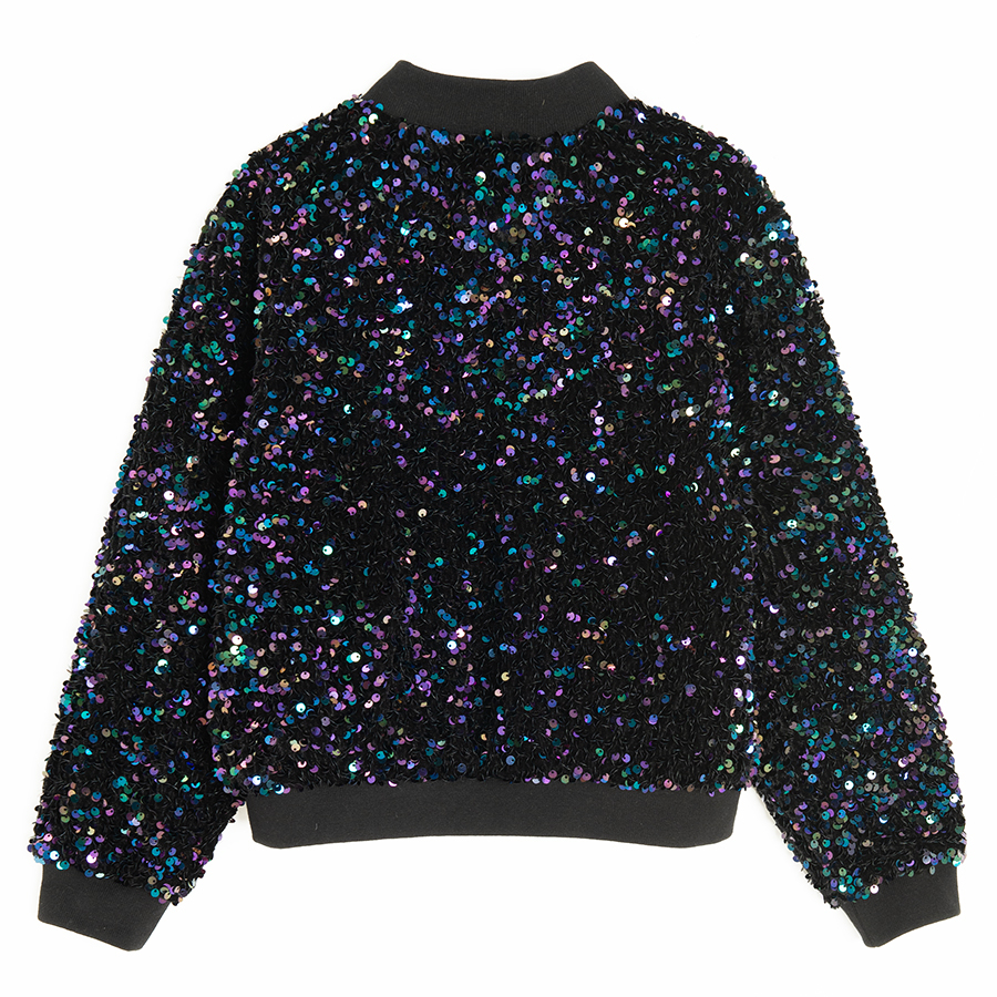Black zipthrough sweatshirt with rhinestones