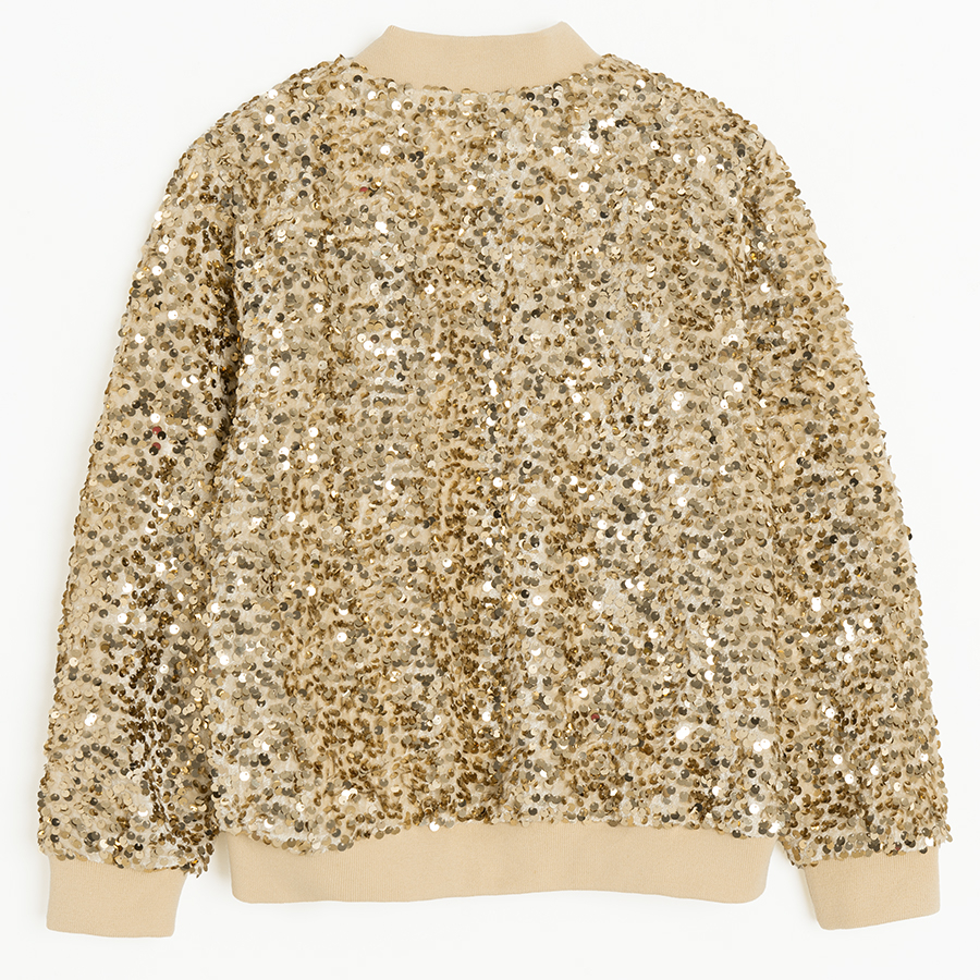 Gold sequins zip through sweatshirt