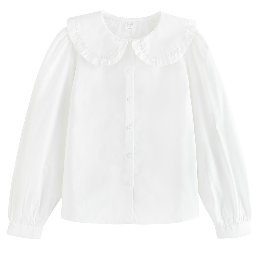 White long sleeve shirt with round collar