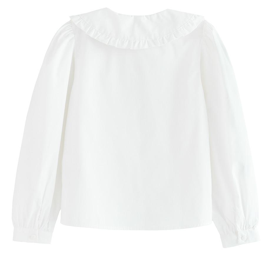 White long sleeve shirt with round collar