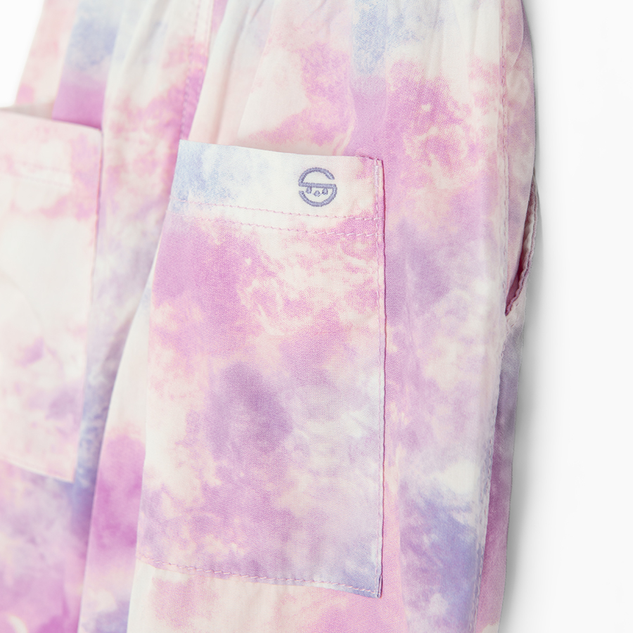 Παντελόνι με εφέ tie dye λευκό και μωβ και λάστιχο στη μέση