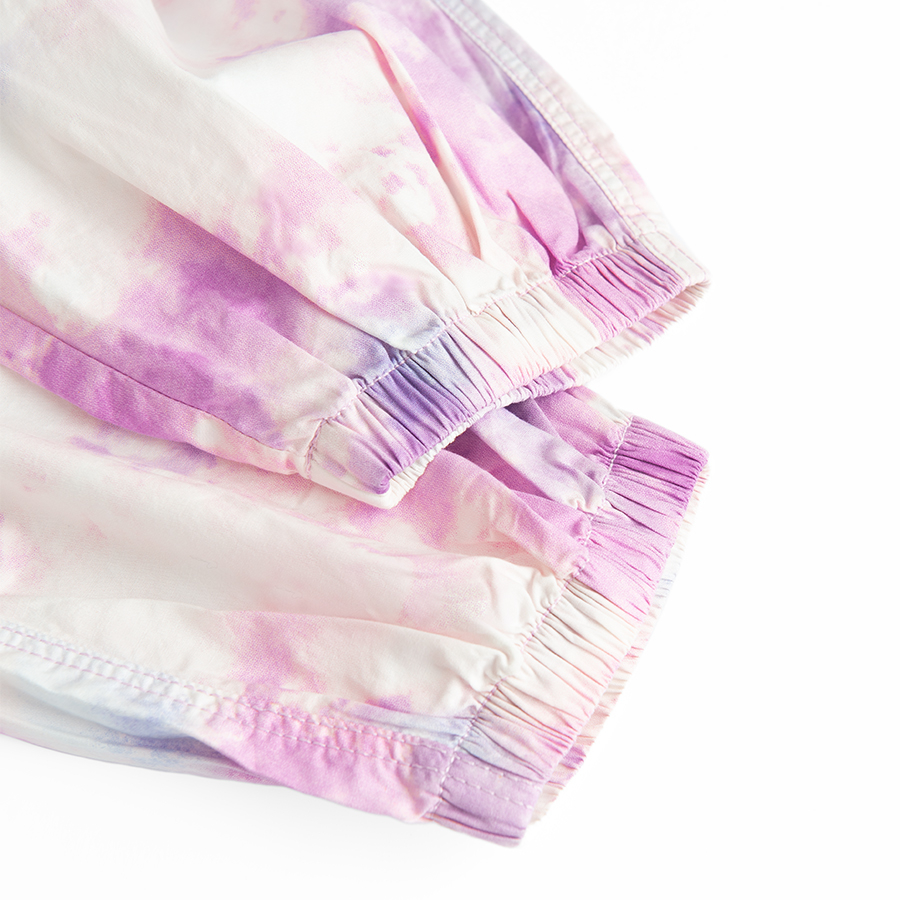 Παντελόνι με εφέ tie dye λευκό και μωβ και λάστιχο στη μέση