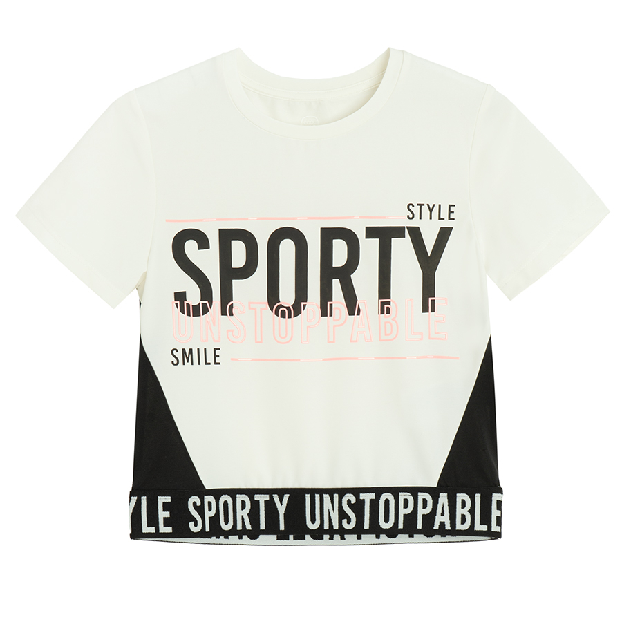 Μπλούζα κοντομάνικη crop top με στάμπα SPORTY