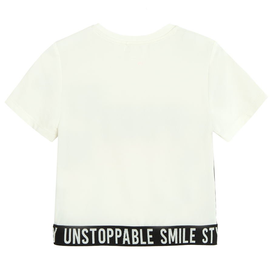 Μπλούζα κοντομάνικη crop top με στάμπα SPORTY