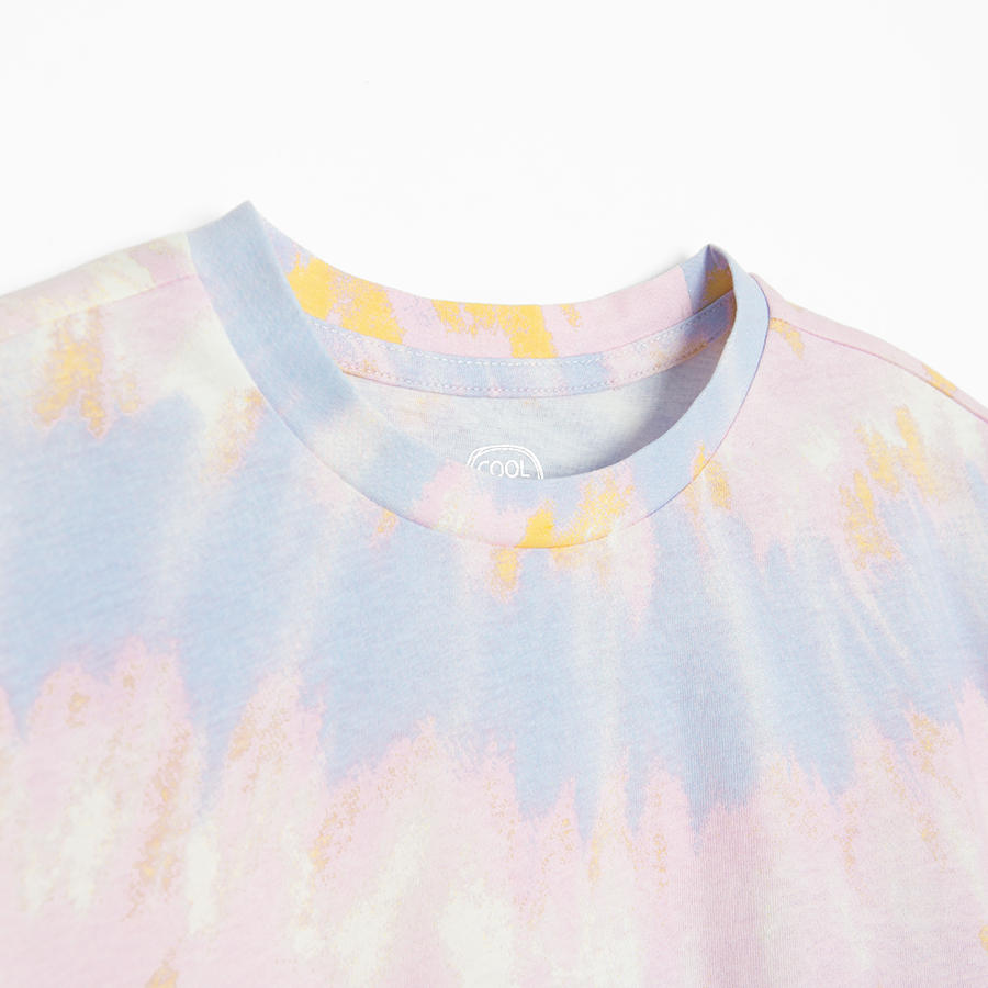 Μπλούζα γαλάζια crop top κοντομάνικη με εφέ tie dye