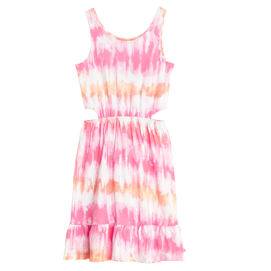 Φόρεμα αμάνικο με cut out στη μέση και εφέ tie dye
