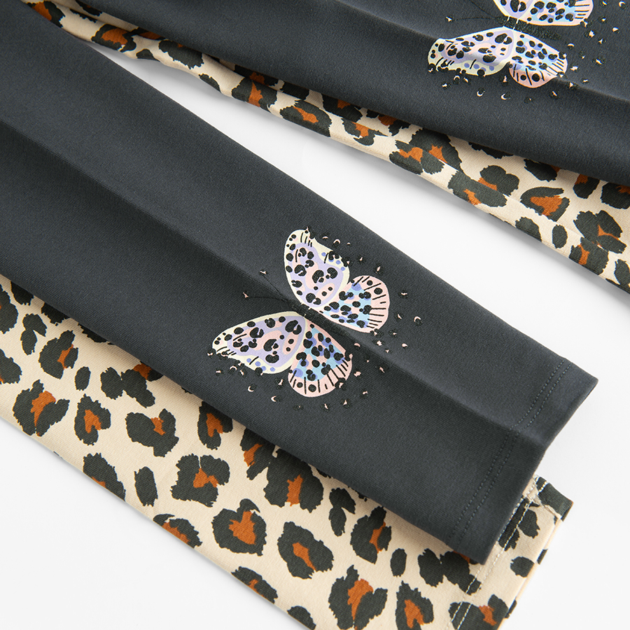 Κολάν 2 τμχ μπεζ animal print γκρι με στάμπα πεταλούδες