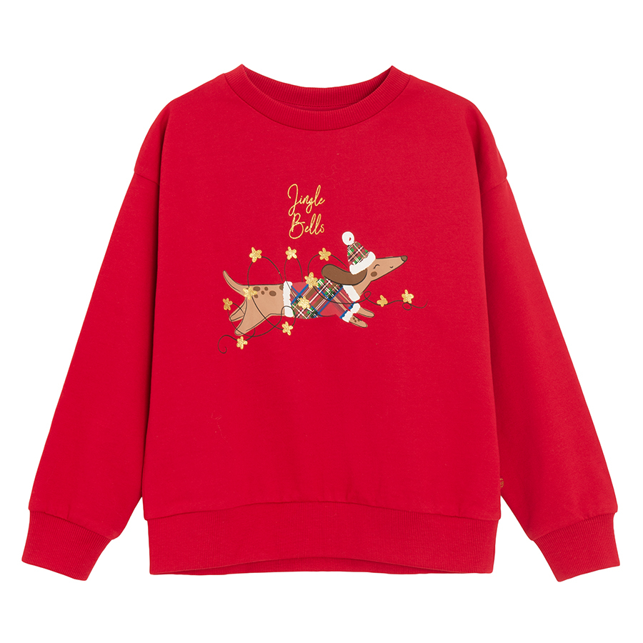 Φούτερ κόκκινο με στάμπα σκυλάκι Jingle Bells