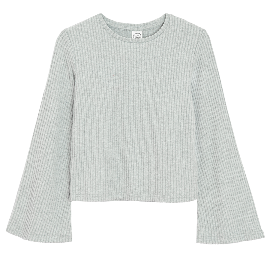 Μπλούζα  crop top γκρι ανοιχτό μακρυμάνικη  με φαρδιά μανίκια