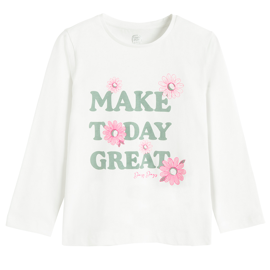 Μπλούζα μακρυμάνικη λευκή με στάμπα MAKE TODAY GREAT