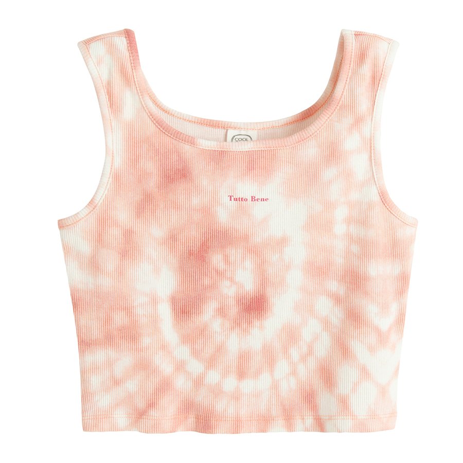 Σετ 2 τμχ. μπλούζα αμάνικη ροζ με εφέ tie dye και παντελόνα ροζ