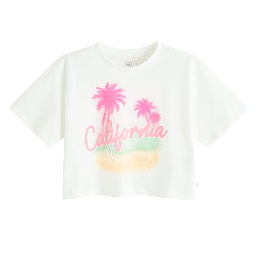 Μπλούζα κοντομάνικη crop λευκή με στάμπα CALIFORNIA