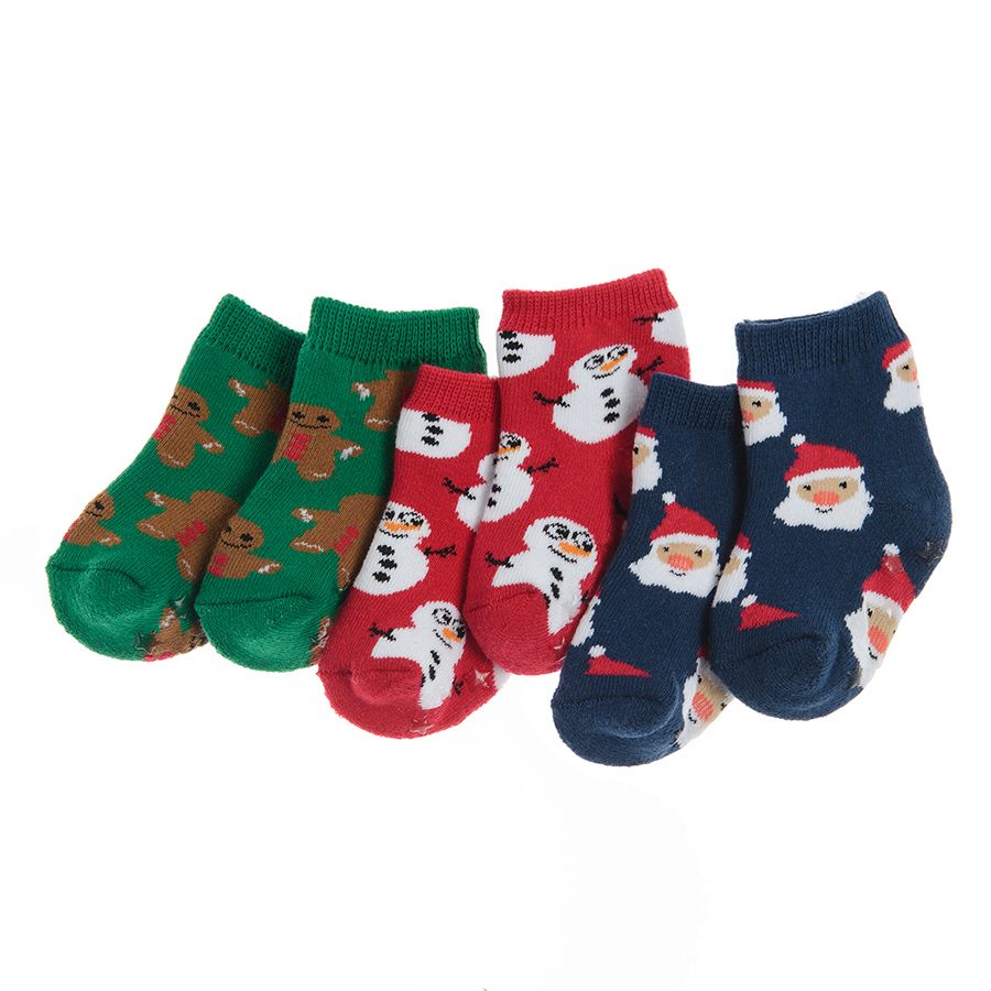 Κάλτσες 3 τμχ πράσινο κόκκινο μπλε με χριστουγεννιάτικα σχέδια