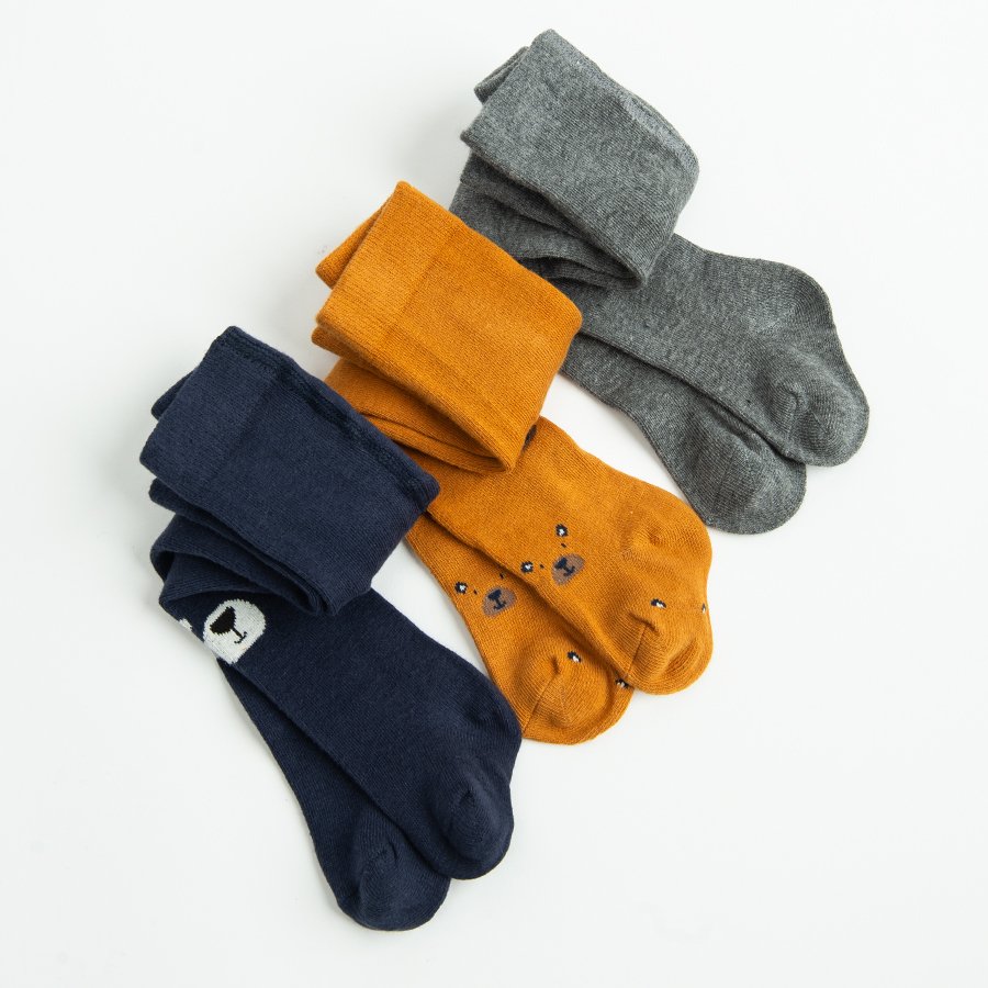 Grey, blue and orange tights- 3 pack