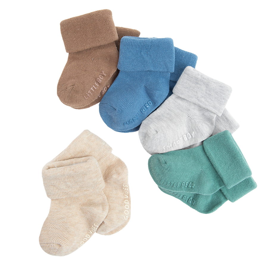 Brown, blue, green, grey socks- 5 pack