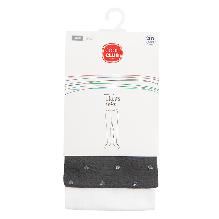 White and grey with print tights- 2 pack