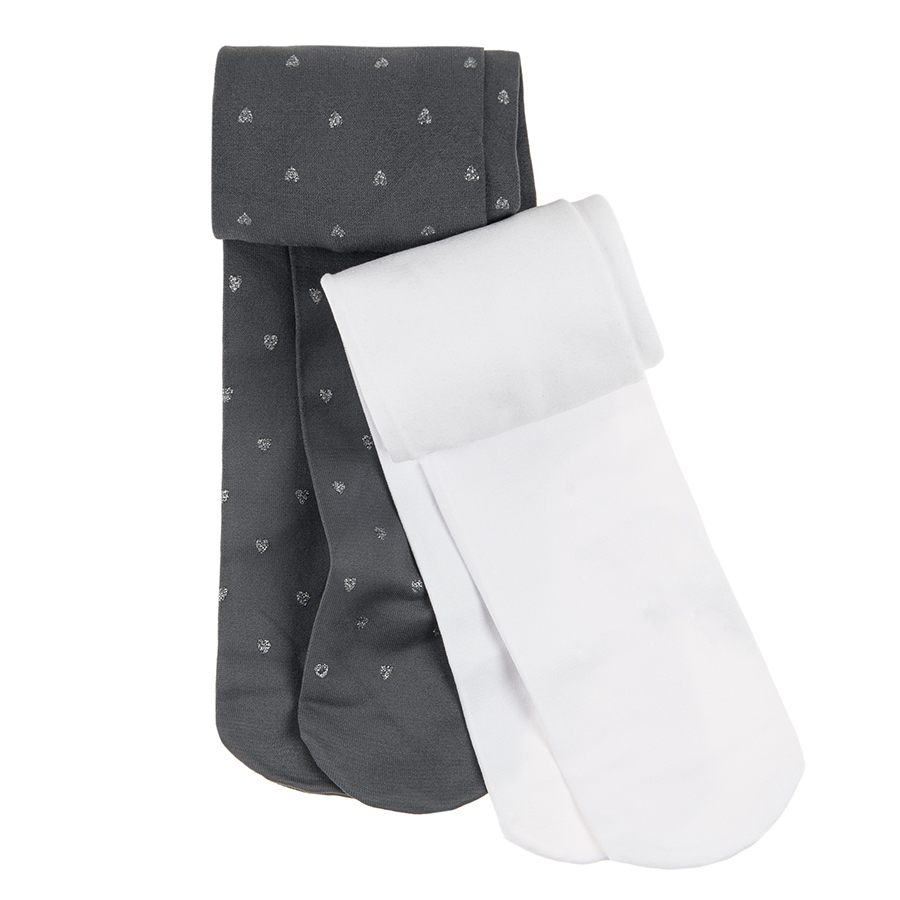 White and grey with print tights- 2 pack