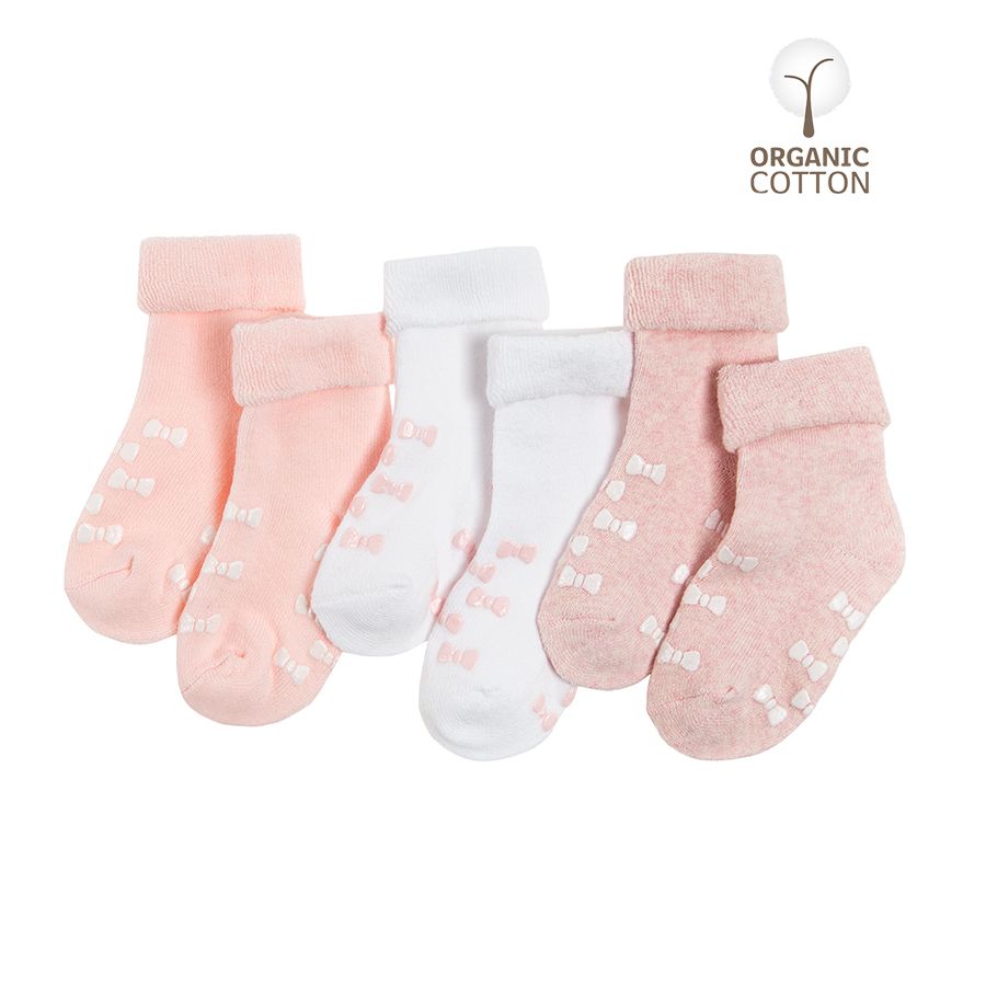 White pink organic cotton anti-slip socks 3-pack