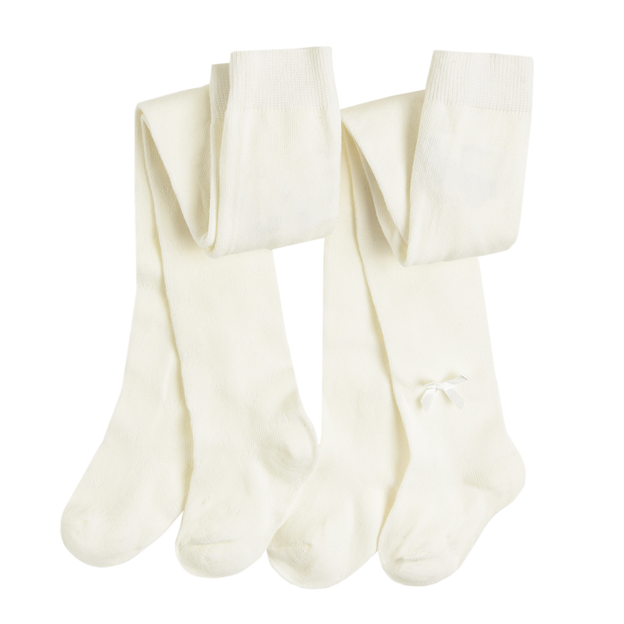 White organic cotton tights with a bow- 2 pack