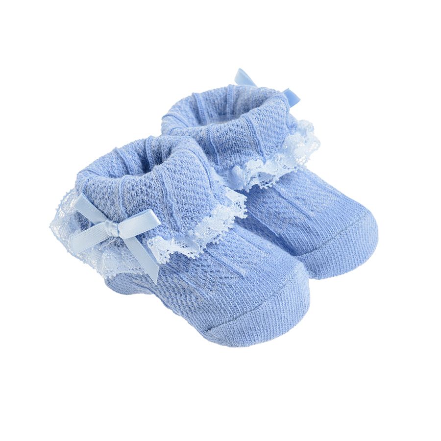 Κάλτσες one size γαλάζιες με δαντέλα και φιογκάκι