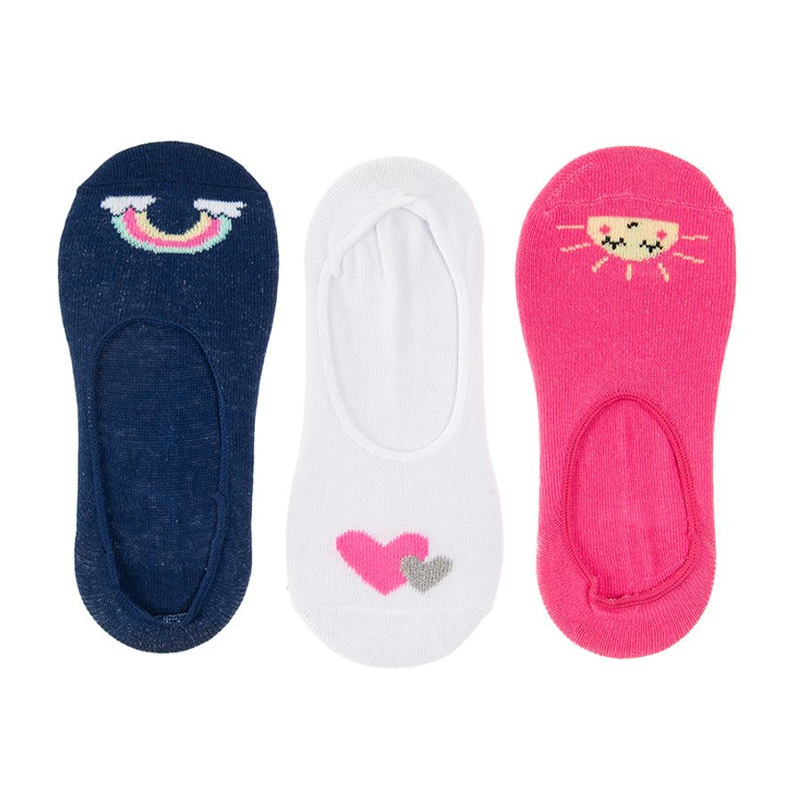 Blue white pink no show socks 3-pack