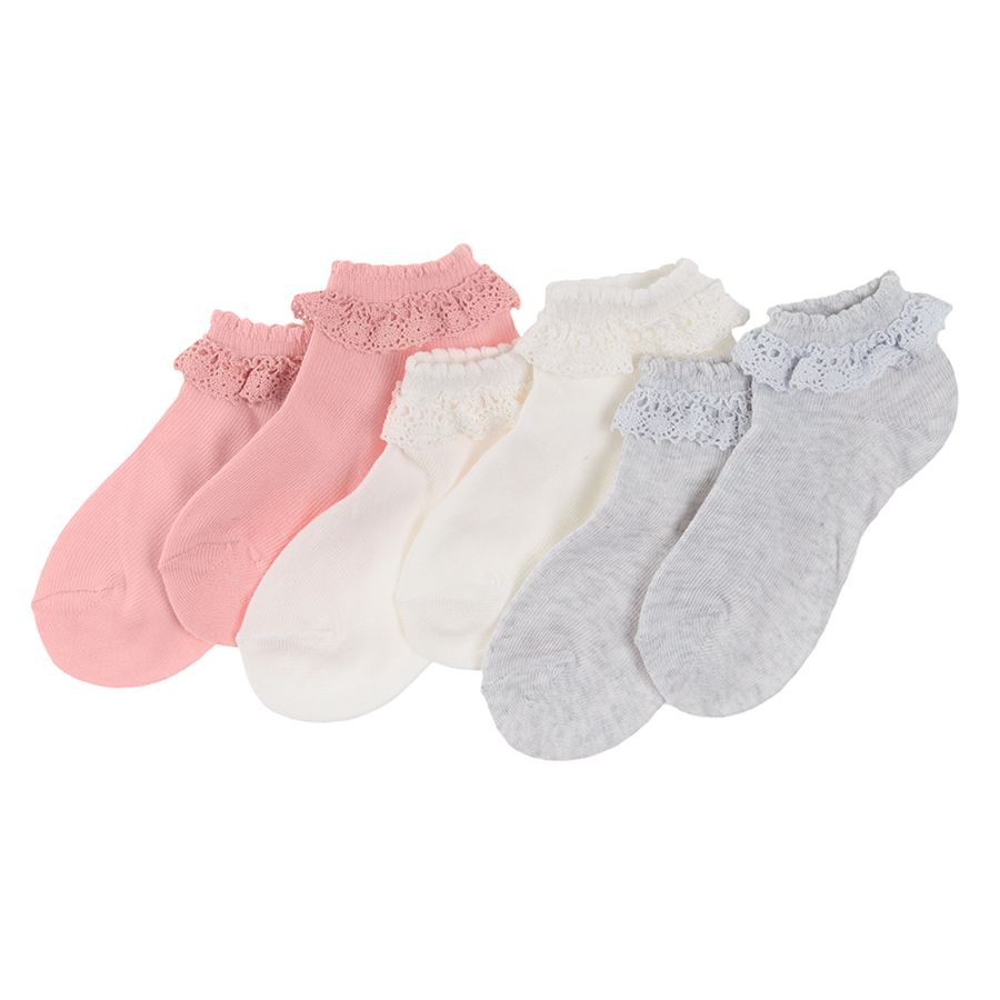 Pink white and grey with lace details socks 3-pack